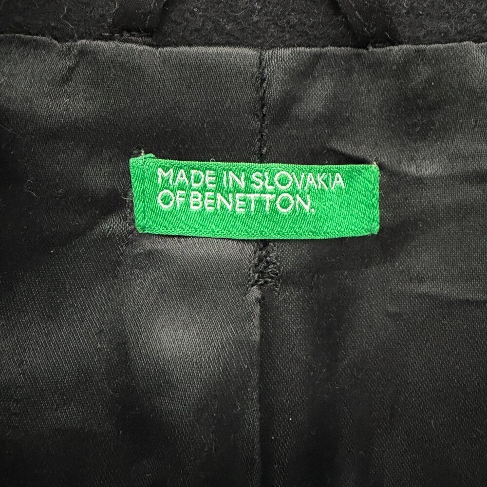 BENETTON Wool Button Front Long Dress Coat Black Large Sz 50 - Picture 14 of 16